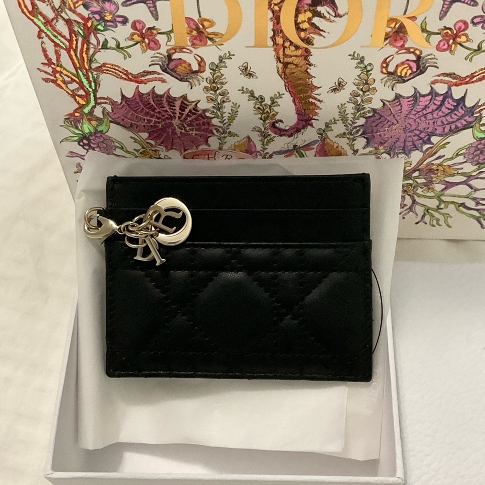 Lady Dior Black Leather freesia card holder